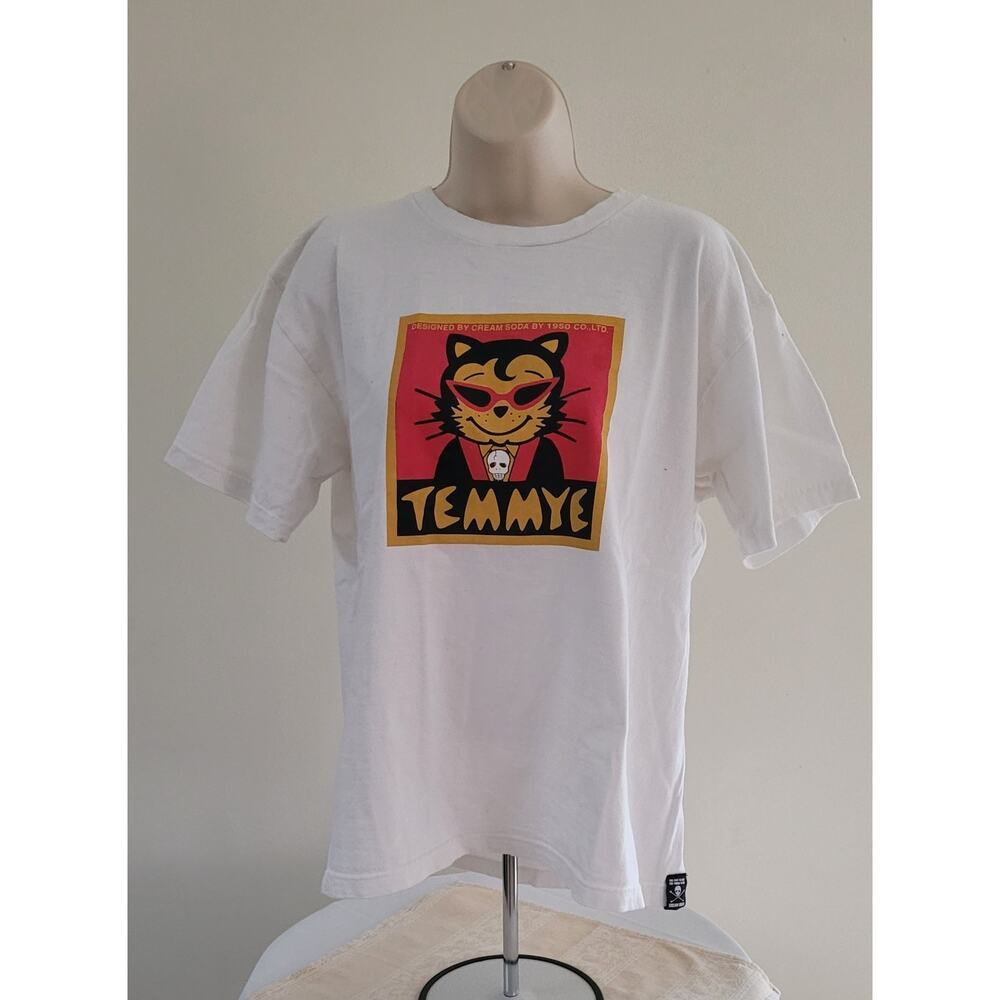 TEMMYE White T-Shirt By Cream Soda/R&R Gear Dept Cat Street End- Sz 44 in Chest